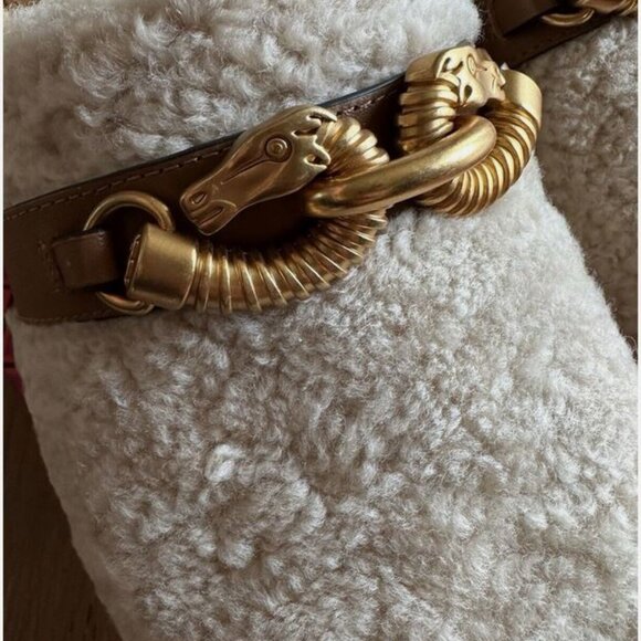 Brand New Tory Burch sz 9.5 Jessa Shearling Clogs buttermilk/royal tan 84927 - Picture 5 of 9